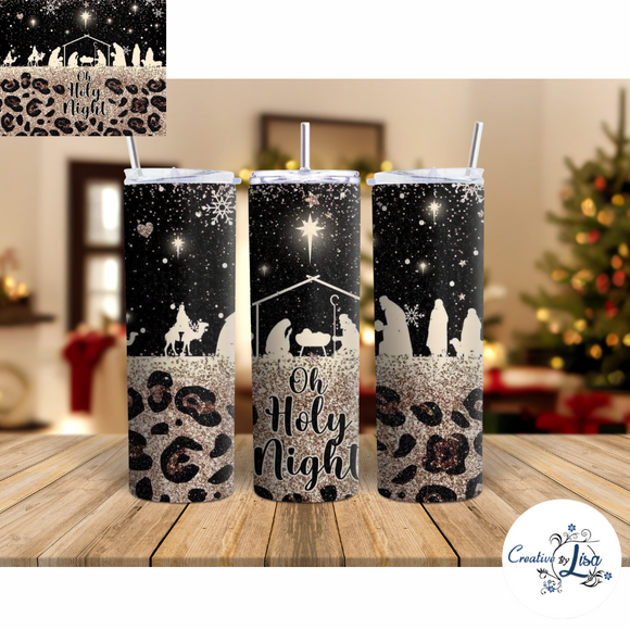 Personalized Christmas Tumbler- Holy night | leopard